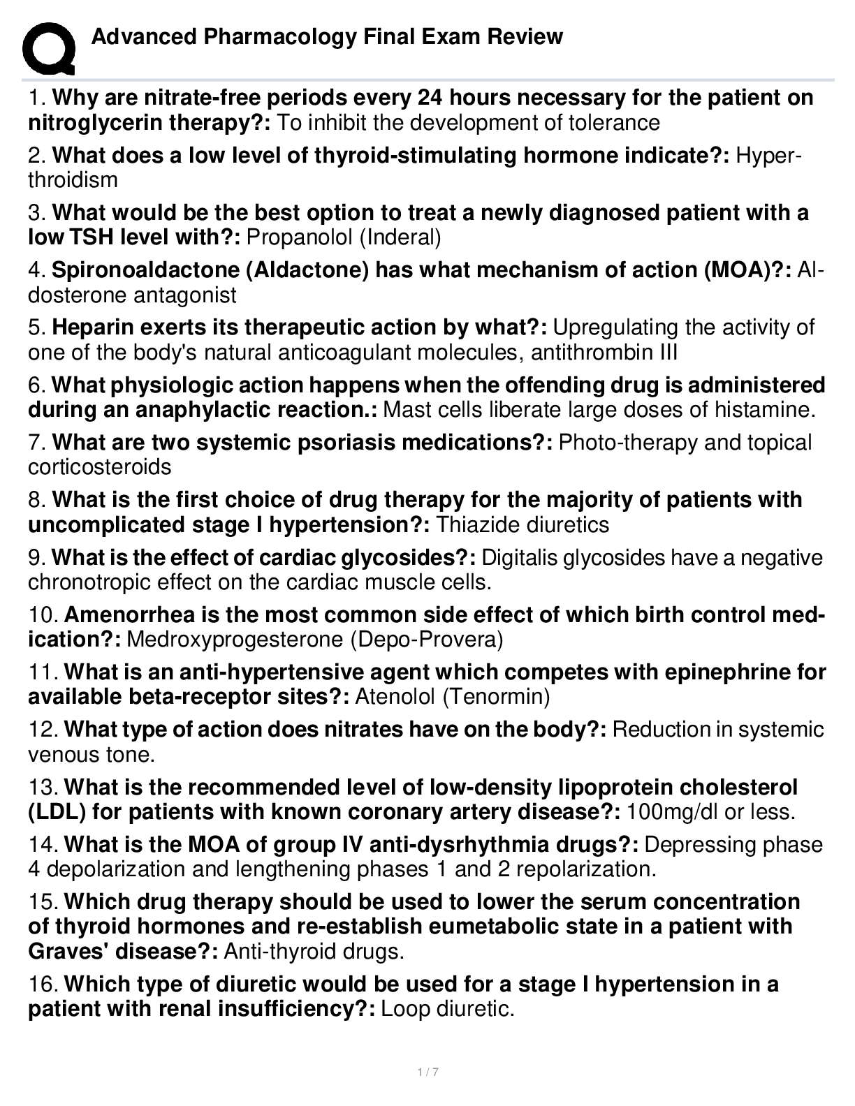 Preview image for Advanced Pharmacology Final Exam Review(100% Verified)